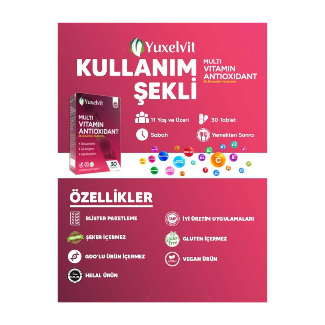 Yuxelvit Multivitamin Antioxidant 30 Tablet - Vitaminler